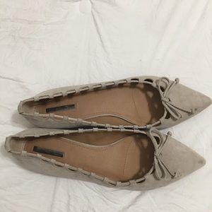 Faux suede tan pointed toe flats